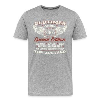 18. Geburtstag Mann April Jahrgang 2005 Oldtimer - Männer Premium Bio T-Shirt - Grau meliert - Vorne - Damien (186cm)