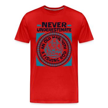 Ne sous-estimez jamais un vieil homme avec une canne à pêche - T-shirt bio Premium Homme - rouge - Devant - Damien (186cm)