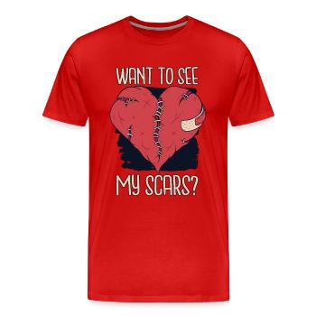 Je veux voir mes cicatrices cathéter de stimulateurs cardiaques ouvert - T-shirt bio Premium Homme - rouge - Devant - Damien (186cm)