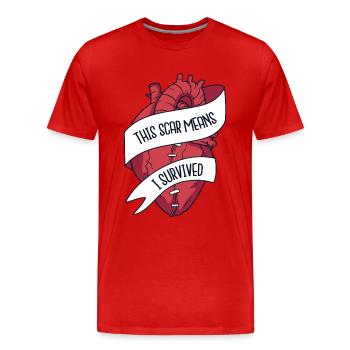 Diese Narbe bedeutet, dass ich die Transplantation am offenen Herzen überlebt habe - Männer Premium Bio T-Shirt - Rot - Vorne - Damien (186cm)