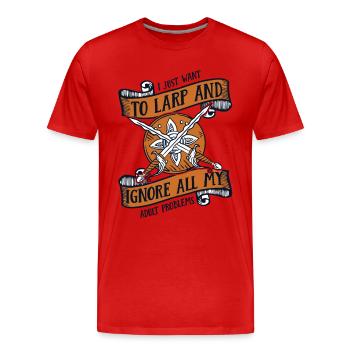 Ich will nur LARPen Waffen Rüstung - Männer Premium Bio T-Shirt - Rot - Vorne - Damien (186cm)