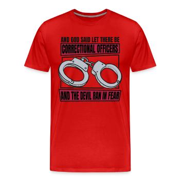 Und der Teufel rannte in Angst und Gefängniswärter - Männer Premium Bio T-Shirt - Rot - Vorne - Damien (186cm)
