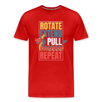 Drehen Verlängern Ziehen Wiederholen Paddler Drummer Team - Männer Premium Bio T-Shirt - Rot - Vorne - Damien (186cm)
