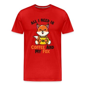 Le café et mon renard renard roux Canidés Caninae renard - T-shirt bio Premium Homme - rouge - Devant - Damien (186cm)