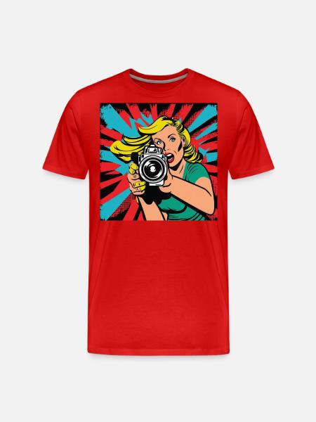 Pop Art Woman Photographer - Men's Premium Organic T-Shirt - red