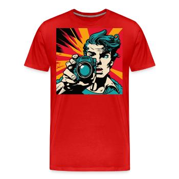 Photographe Pop Art - T-shirt bio Premium Homme - rouge - Devant - Damien (186cm)