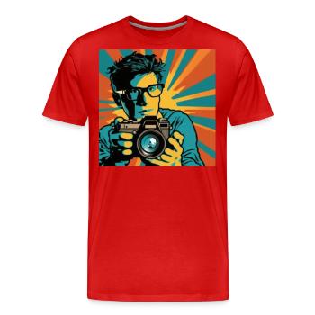 Pop Art Photographer - Men's Premium Organic T-Shirt - red - Front - Damien (186cm)