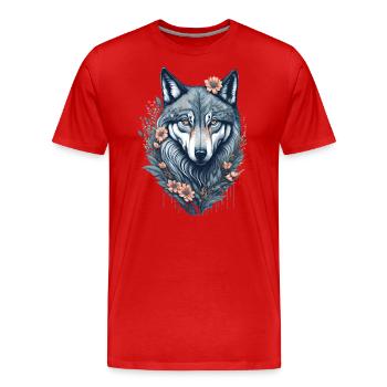 Skurriles Blumenwolf-Aquarellgemälde - Männer Premium Bio T-Shirt - Rot - Vorne - Damien (186cm)