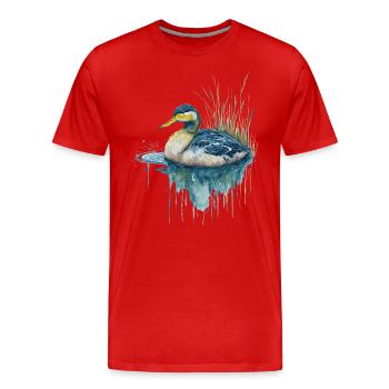 Canard aquarelle - T-shirt bio Premium Homme - rouge - Devant - Damien (186cm)