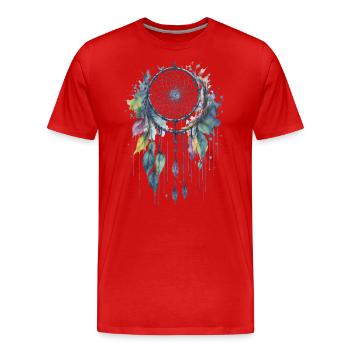 Whimsical Dreams: A Delicate Watercolor Dreamcatch - Men's Premium Organic T-Shirt - red - Front - Damien (186cm)