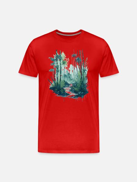 Aquarell Bambusmalerei - Männer Premium Bio T-Shirt - Rot