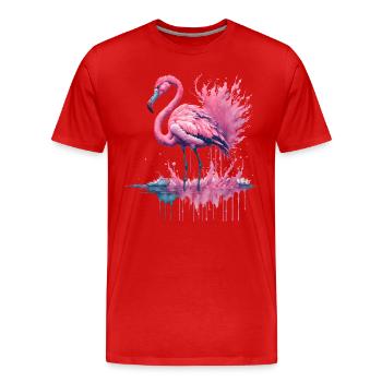 Vibrant Watercolor Flamingo Standing in a water - Men's Premium Organic T-Shirt - red - Front - Damien (186cm)