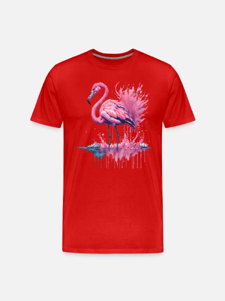 Vibrant Watercolor Flamingo Standing in a water - Men's Premium Organic T-Shirt - red