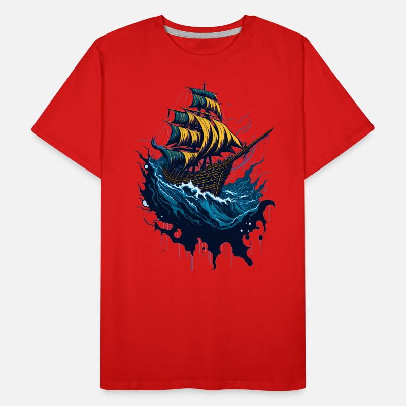 Bateau pirate dans les mers orageuses T-shirt bio Premium Homme