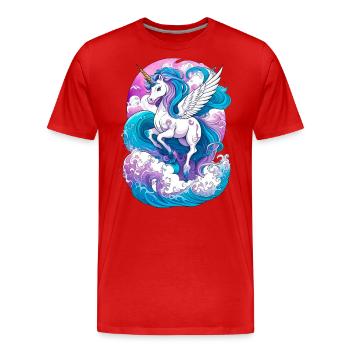 Wings of Fantasy: Cute Flying Unicorn over Water W - Men's Premium Organic T-Shirt - red - Front - Damien (186cm)