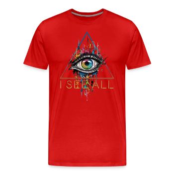 Je vois tout - L’œil qui voit tout - T-shirt bio Premium Homme - rouge - Devant - Damien (186cm)