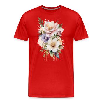 Watercolor Whispers: Delicate Blooms - Men's Premium Organic T-Shirt - red - Front - Damien (186cm)