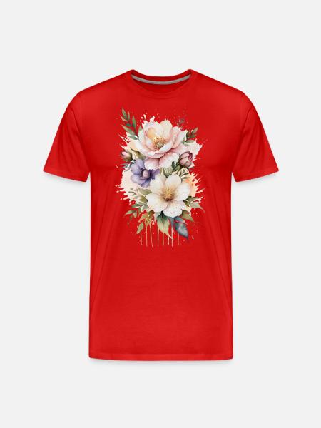 Murmures à l’aquarelle : Fleurs délicates - T-shirt bio Premium Homme - rouge