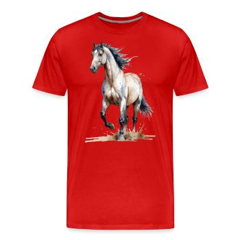 Aquarell Pferd fängt den Wind ein - Männer Premium Bio T-Shirt - Rot - Vorne - Damien (186cm)