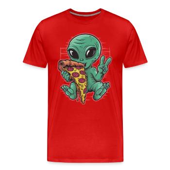 Außerirdischer Genießt Pizza Friedenszeichen - Männer Premium Bio T-Shirt - Rot - Vorne - Damien (186cm)