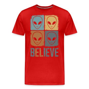 Glaube An Das Unbekannte Weltraum Mysterium - Männer Premium Bio T-Shirt - Rot - Vorne - Damien (186cm)