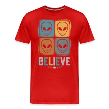 Belief in the incomprehensible space - Men's Premium Organic T-Shirt - red - Front - Damien (186cm)