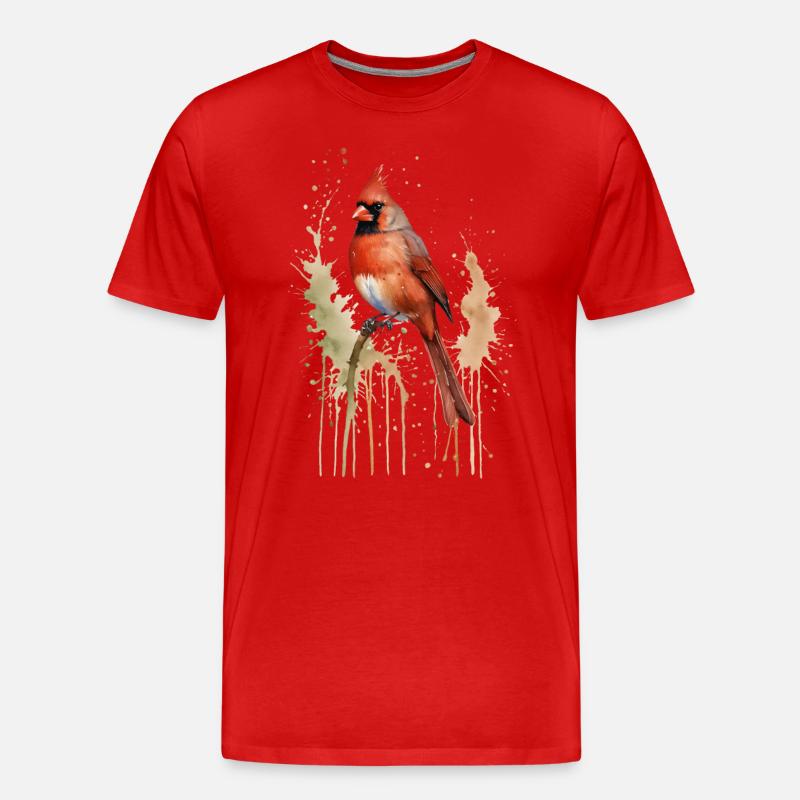Nördlicher Kardinal Aquarell - Lebendiger Vogel - Männer Premium Bio T-Shirt - Rot