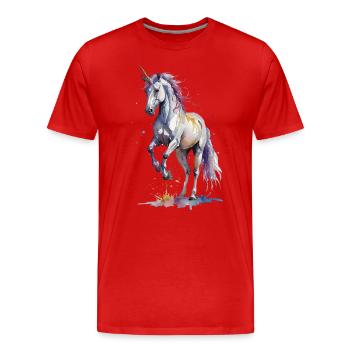 Rugissement mythique - Licorne Aquarelle - T-shirt bio Premium Homme - rouge - Devant - Damien (186cm)