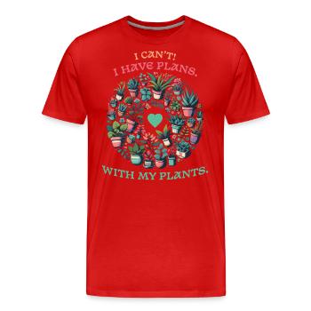 Amoureux des plantes - J’ai des projets avec des plantes - T-shirt bio Premium Homme - rouge - Devant - Damien (186cm)