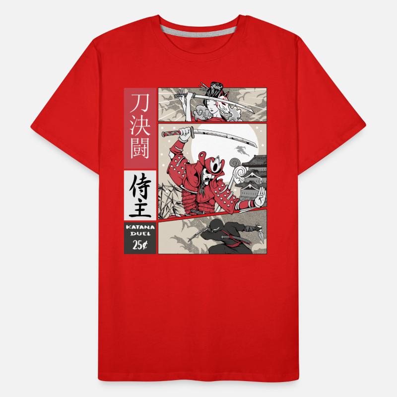 samurai vs ninja Katana vs sword on Comic Style Männer Premium Bio T-Shirt
