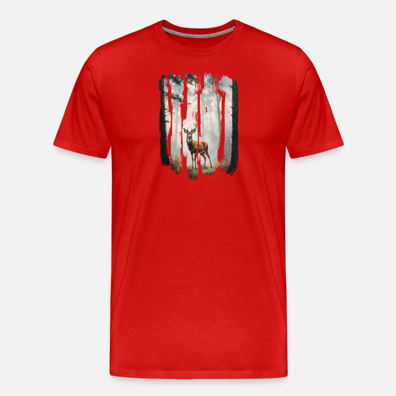 Triptychon Hirsch in nebligen Wäldern - Männer Premium Bio T-Shirt - Rot