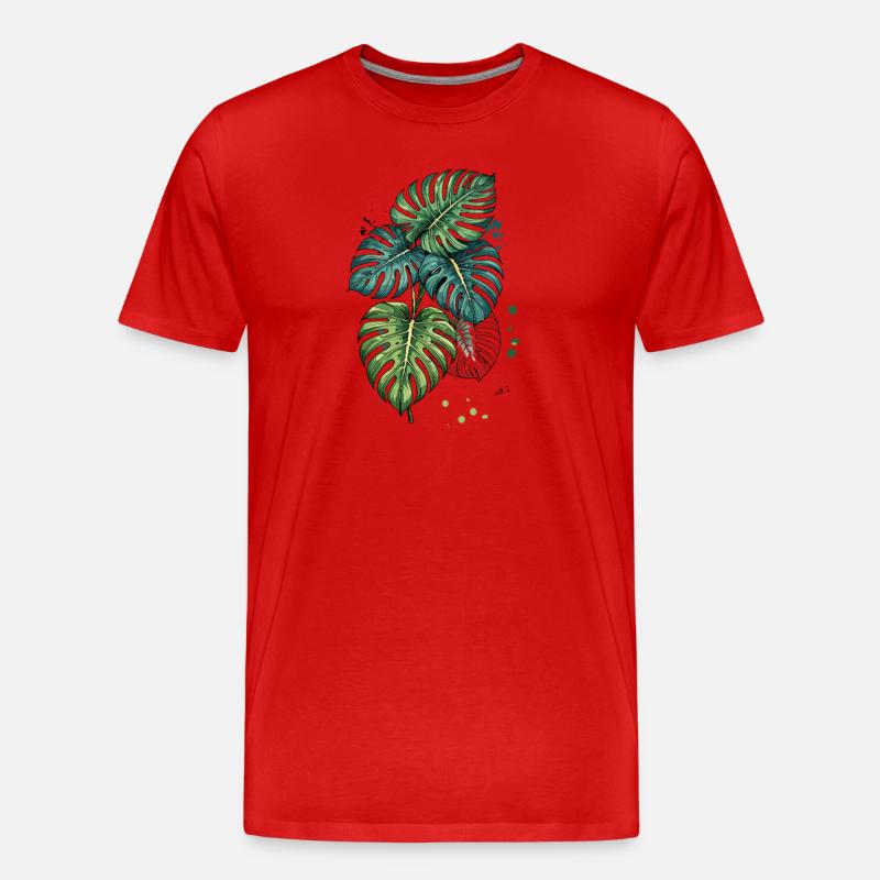 Monstera Bloom avec éclaboussures - T-shirt bio Premium Homme - rouge