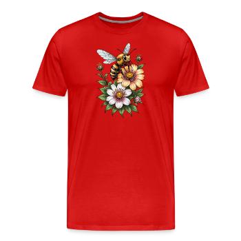 Honigbiene Blumige Harmonie - Männer Premium Bio T-Shirt - Rot - Vorne - Damien (186cm)
