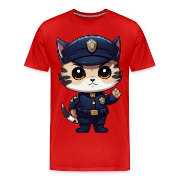 Cat Policeman - Men's Premium Organic T-Shirt - red - Front - Damien (186cm)