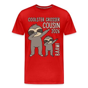 Dabbing Faultier Bääm! Coolster Großer Cousin 2026 - Männer Premium Bio T-Shirt - Rot - Vorne - Damien (186cm)