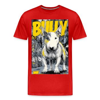 Bull Terrier – Chien des rues urbain dans le style BD - T-shirt bio Premium Homme - rouge - Devant - Damien (186cm)