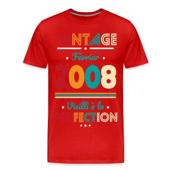 Anniversaire 18 ans - Vintage - Février 2008 - T-shirt bio Premium Homme - rouge - Devant - Damien (186cm)