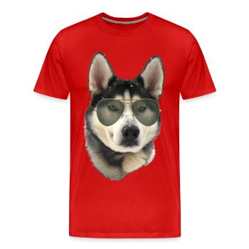 Husky Sonnenbrillen-Look - Männer Premium Bio T-Shirt - Rot - Vorne - Damien (186cm)
