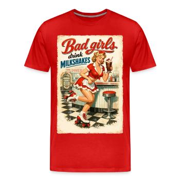 Pin-Up Bad Girls Drink Milkshakes: 50s Diner Style - Men's Premium Organic T-Shirt - red - Front - Damien (186cm)