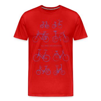 Tous les vélos sont sympas | Tous les vélos sont magnifiques - T-shirt bio Premium Homme - rouge - Devant - Damien (186cm)