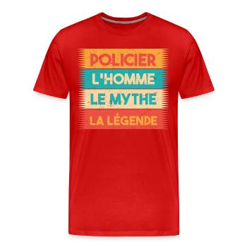 Policier, L'homme, Le mythe, cadeau policier. - T-shirt bio Premium Homme - rouge - Devant - Damien (186cm)