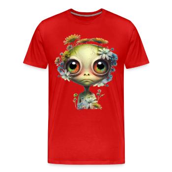 Mignon extraterrestre avec des fleurs - T-shirt bio Premium Homme - rouge - Devant - Damien (186cm)