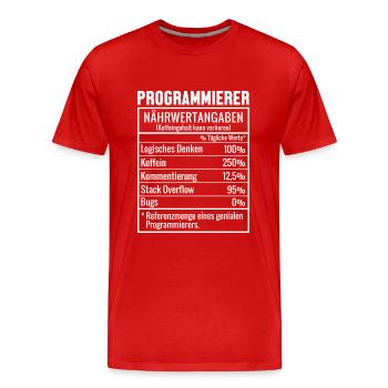 Programmierer Nährwertangaben Developer Coder - Männer Premium Bio T-Shirt - Rot - Vorne - Damien (186cm)