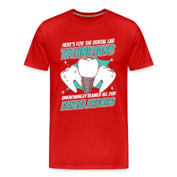 Toutes nos erreurs dentaires Laboratoire dentaire Laboratoire dentaire - T-shirt bio Premium Homme - rouge - Devant - Damien (186cm)