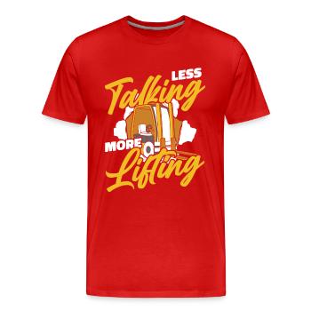 Moins parler Plus de levage télescopique - T-shirt bio Premium Homme - rouge - Devant - Damien (186cm)