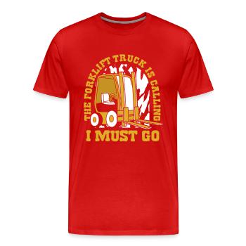 The Forklift Truck Is Calling Rough Terrain Forklift - Men's Premium Organic T-Shirt - red - Front - Damien (186cm)