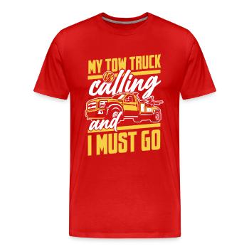 Ma dépanneuse appelle le conducteur de la dépanneuse - T-shirt bio Premium Homme - rouge - Devant - Damien (186cm)
