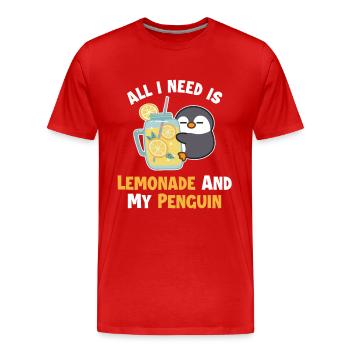 La limonade et mes amoureux de la limonade Pingouin - T-shirt bio Premium Homme - rouge - Devant - Damien (186cm)