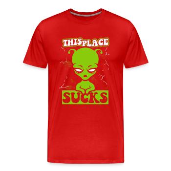 Cet endroit aspire la conspiration extraterrestre d’OVNI - T-shirt bio Premium Homme - rouge - Devant - Damien (186cm)