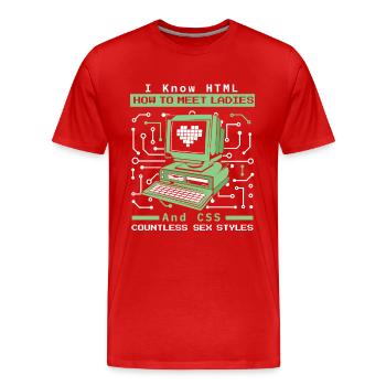 Je sais HTML comment rencontrer Ladies Developer Coder - T-shirt bio Premium Homme - rouge - Devant - Damien (186cm)